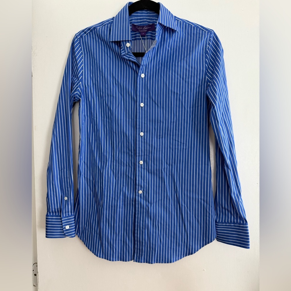 NWT Ralph Lauren Purple Label Blue and White Striped Button Down Shirt